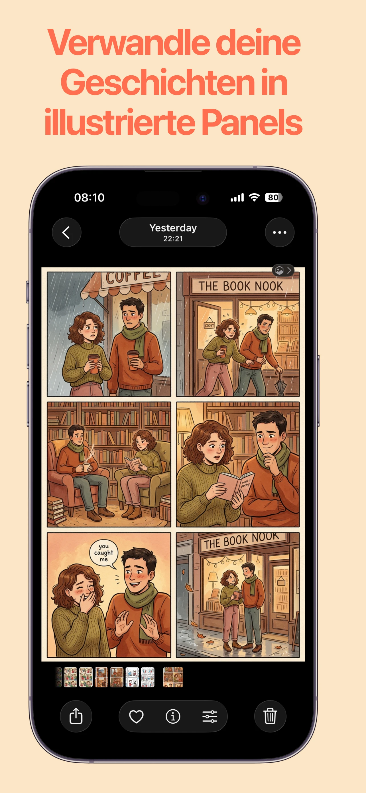Stoodl app showing illustrated story panels