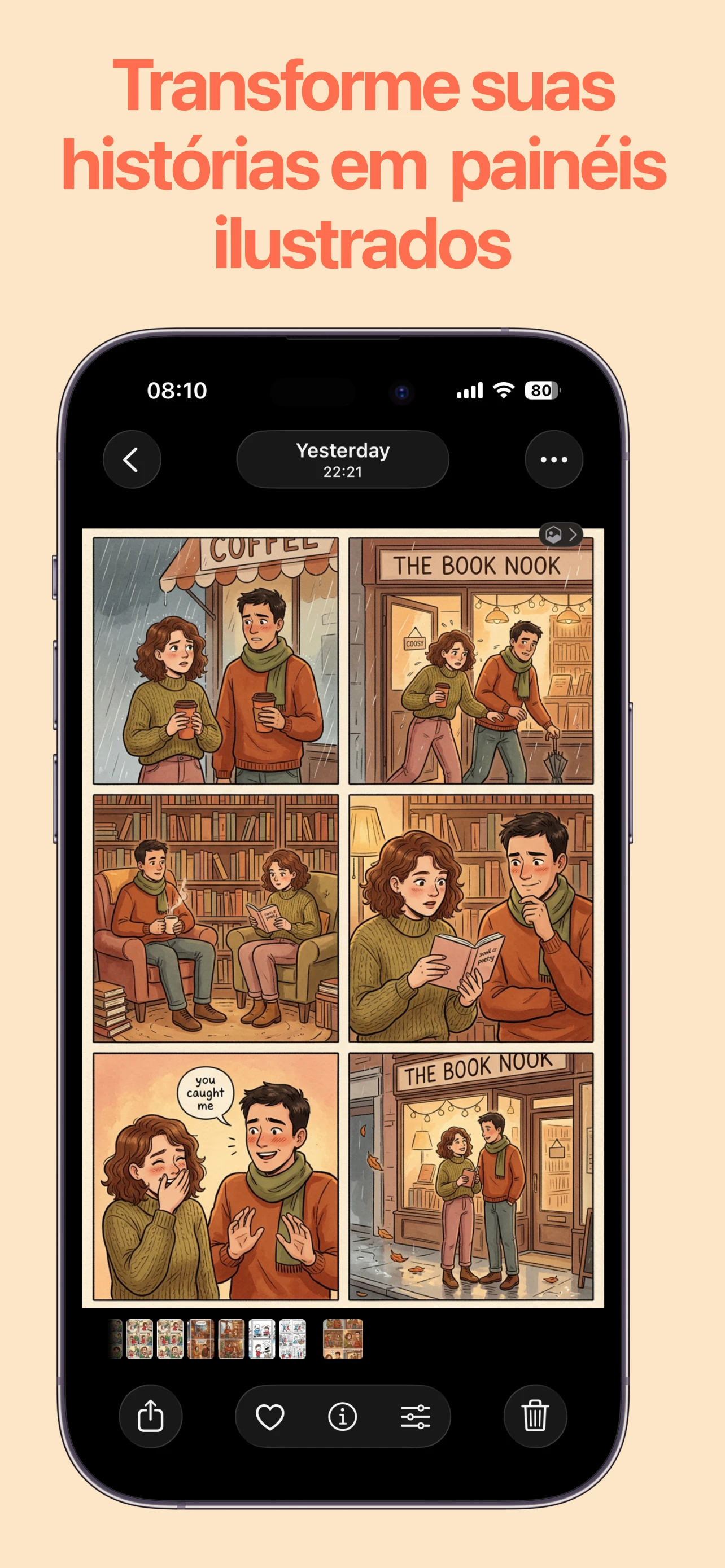 Stoodl app showing illustrated story panels